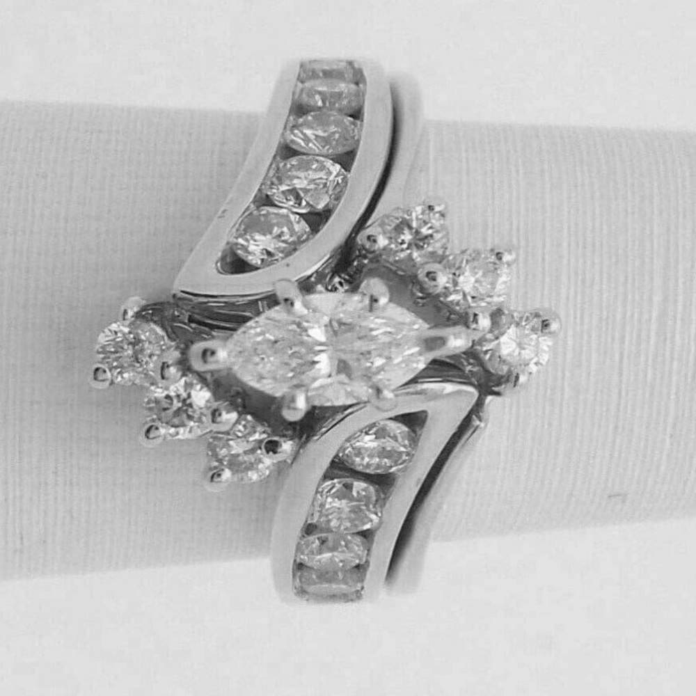 Marquise sterling silver 925 stamped Engagement Ring in White